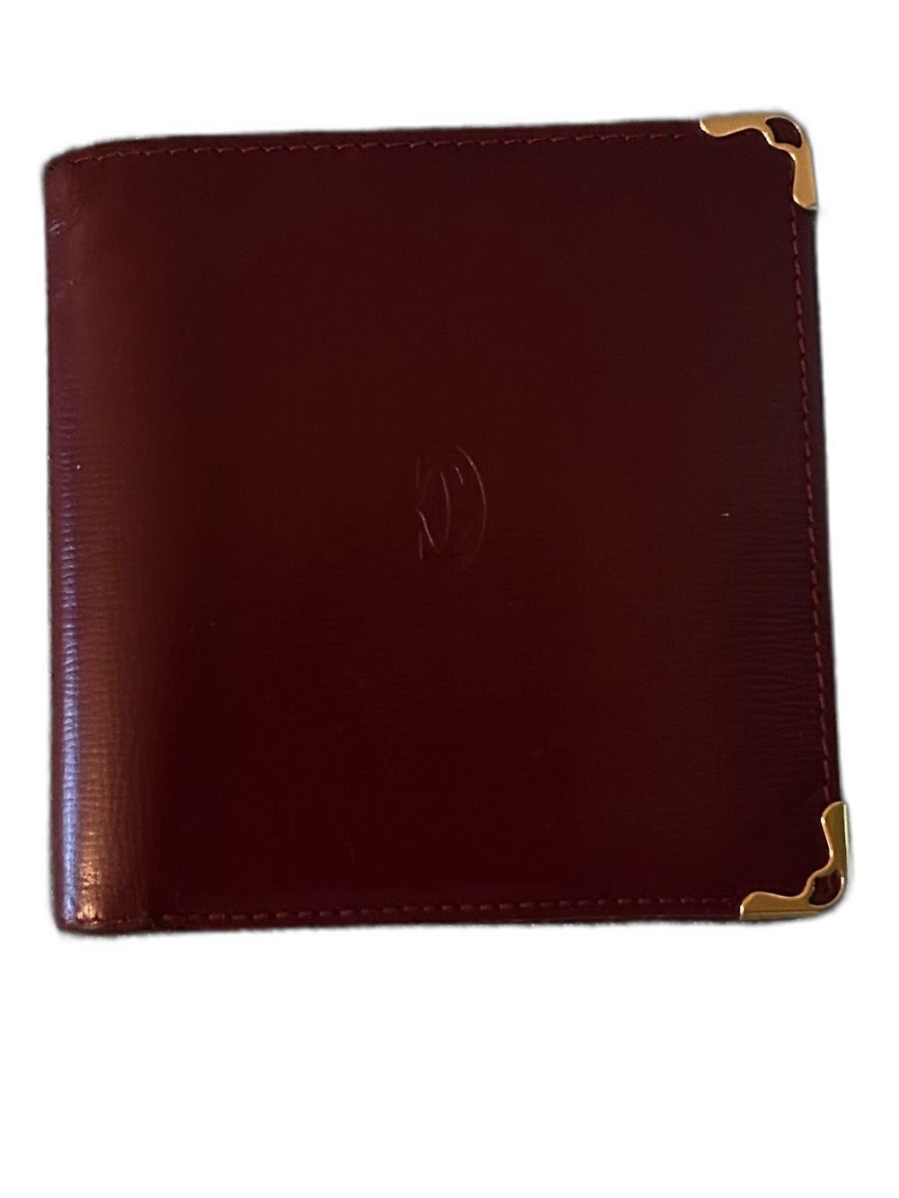 Cartier Men's Burgundy Leather Bifold Wallet with Gold Corner Accents